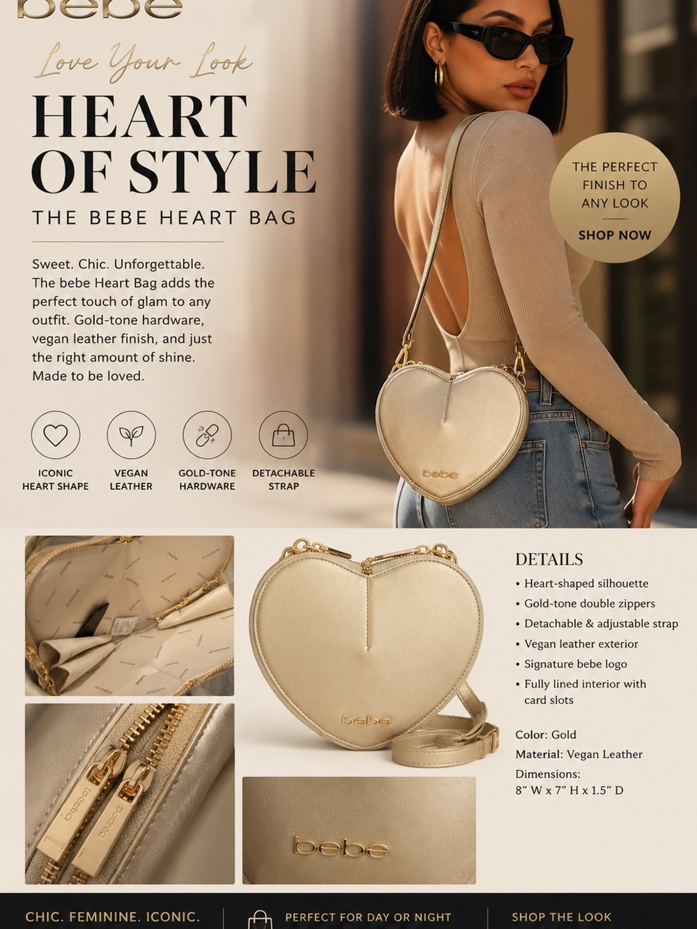 bebe Gold Heart-Shaped Mini Crossbody Bag